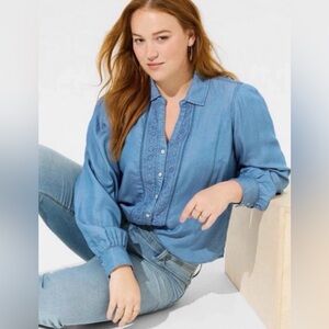 Torrid Women's Tencel Long Sleeve Chambray Button Up Shirt Size 4X Blue New